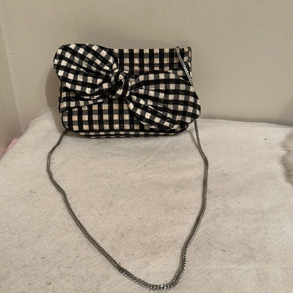 Loeffler Randall Silk Bag Chain Strap Plaid Check Clutch with Bow - Picture 3 of 16